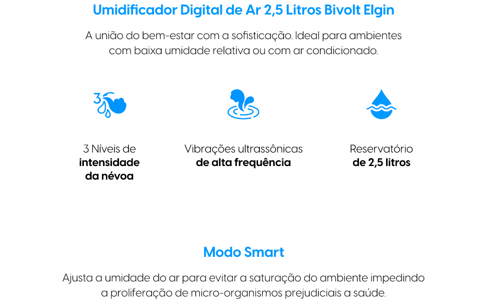 umidificador, 3 níveis de névoa, 2.5 litros, elgin